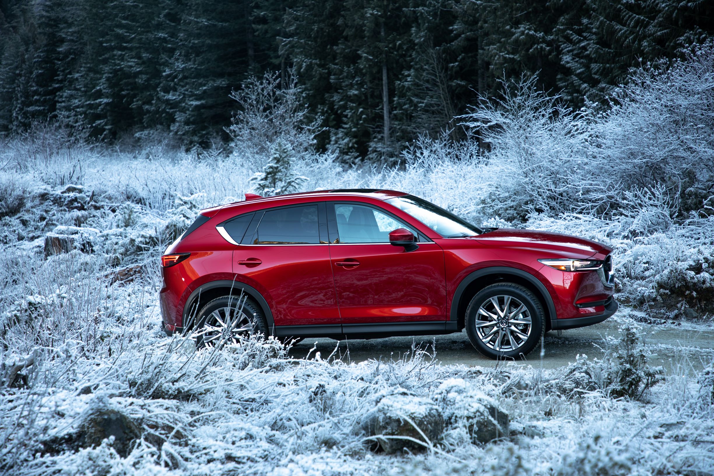 Mazda CX-5 2020 rouge dans la neige